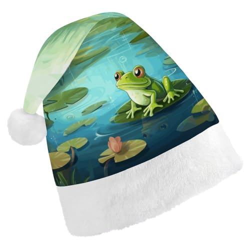 QWHJK Rote Weihnachtsmütze für Erwachsene, Frosch im Teich, lustige Weihnachtsmütze, dekorative Weihnachtsmütze für Erwachsene, Festival-Erwachsene von QWHJK