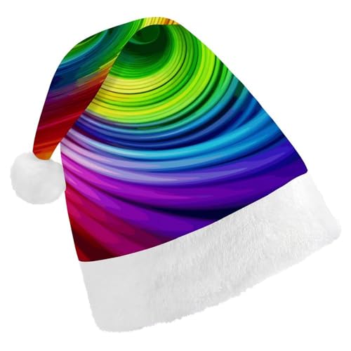 QWHJK Rote Weihnachtsmütze für Erwachsene, Regenbogen-Spiraldruck, lustige Weihnachtsmütze, dekorative Weihnachtsmütze, Festival-Erwachsenenhüte von QWHJK