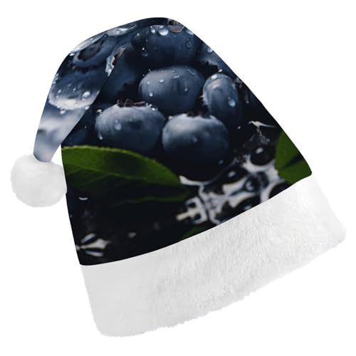 QWHJK Rote Weihnachtsmütze für Erwachsene, köstlicher Blaubeer-Druck, lustige Weihnachtsmütze, dekorative Weihnachtsmütze, Festival-Erwachsene von QWHJK