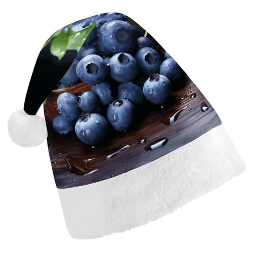 QWHJK Rote Weihnachtsmütze für Erwachsene, köstlicher Blaubeeren-Druck, lustige Weihnachtsmütze, dekorative Weihnachtsmütze, Festival-Erwachsenenhüte von QWHJK