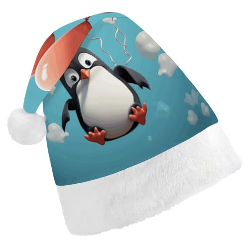 QWHJK Rote Weihnachtsmütze für Erwachsene, niedlicher Pinguin mit Ballon-Druck, lustige Weihnachtsmütze, dekorative Weihnachtsmütze, Festival-Erwachsenenhüte von QWHJK