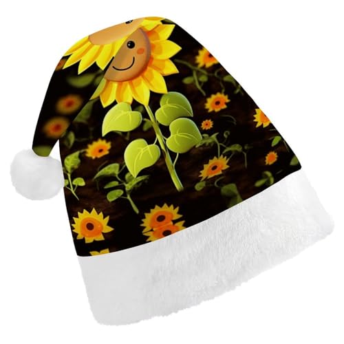 QWHJK Rote Weihnachtsmütze für Erwachsene, niedlicher Sonnenblumen-Druck, lustige Weihnachtsmütze, dekorative Weihnachtsmütze, Festival-Erwachsenenhüte von QWHJK