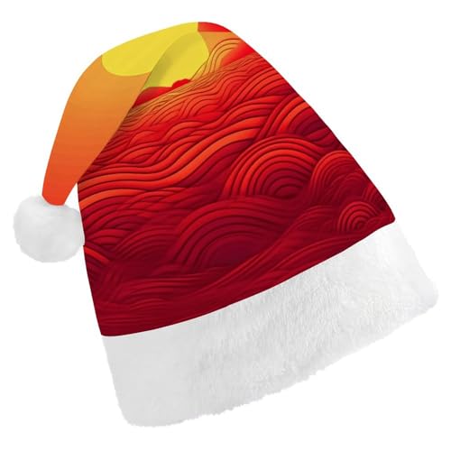 QWHJK Rote Weihnachtsmütze für Erwachsene, roter Sonnenaufgang-Druck, lustige Weihnachtsmütze, dekorative Weihnachtsmütze, Festival-Erwachsenenhüte von QWHJK