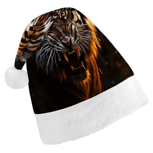 QWHJK Rote Weihnachtsmütze für Erwachsene, wilder Tiger-Druck, lustige Weihnachtsmütze, dekorative Weihnachtsmütze, Festival-Erwachsenenhüte von QWHJK