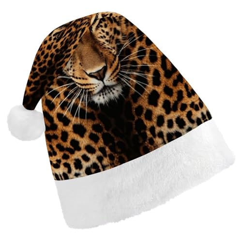 QWHJK Rote Weihnachtsmütze für Erwachsene, zeigen einen Leopardenmuster, lustige Weihnachtsmütze, dekorative Weihnachtsmütze, Festival-Erwachsene von QWHJK