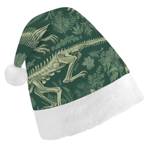 QWHJK Weihnachtsmütze für Erwachsene, Dinosaurier-Skelett-Druck, lustige Weihnachtsmütze, dekorative Weihnachtsmütze, Festival-Erwachsenenhüte von QWHJK