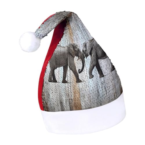 QWHJK Weihnachtsmütze für Erwachsene, Elefant auf Holzdruck, Karnevalshut, festliche Partyhut, Pailletten-Weihnachtsmannmütze von QWHJK