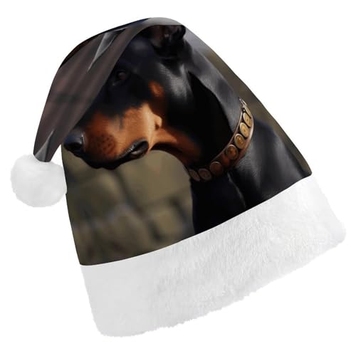 QWHJK Weihnachtsmütze für Erwachsene, Motiv: Dobermann, lustige Weihnachtsmütze, dekorative Weihnachtsmütze, Festival-Erwachsenenhüte von QWHJK