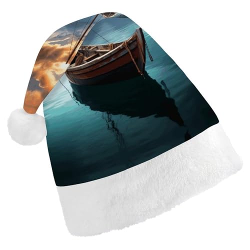 QWHJK Weihnachtsmütze für Erwachsene, Motiv: Fischerboot, lustige Weihnachtsmütze, dekorative Weihnachtsmütze, Festival-Erwachsenenhüte von QWHJK