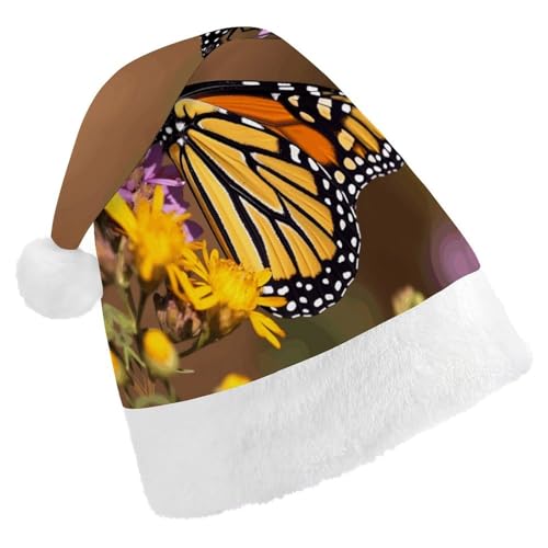 QWHJK Weihnachtsmütze für Erwachsene, Motiv: Monarch-Schmetterling, lustige Weihnachtsmütze, dekorative Weihnachtsmütze, Festival-Erwachsenenhüte von QWHJK