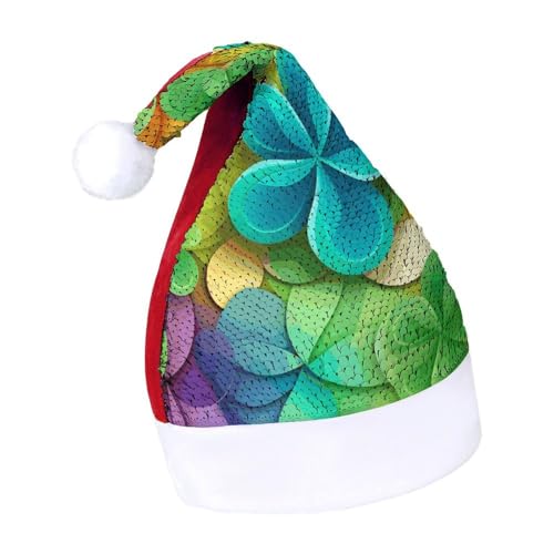 QWHJK Weihnachtsmütze für Erwachsene, Regenbogen-Kreis, Kleeblatt-Druck, Karnevalshut, festliche Partyhut, Pailletten-Weihnachtsmannmütze von QWHJK