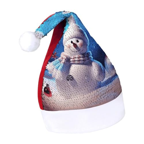 QWHJK Weihnachtsmütze für Erwachsene, Schneemann-Druck, Karnevalshut, festliche Partyhut, Pailletten-Weihnachtsmannmütze von QWHJK