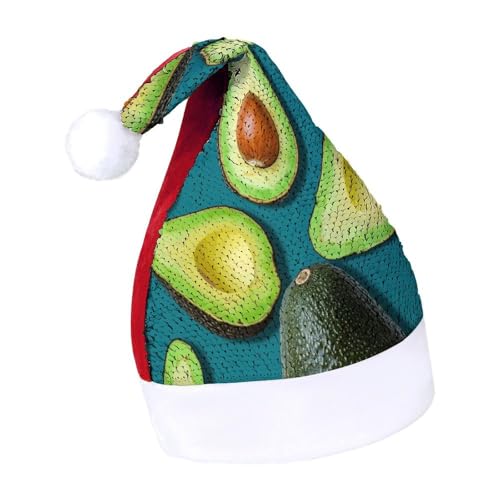 QWHJK Weihnachtsmütze für Erwachsene, frische tropische Früchte, Avocado-Druck, Karnevalshut, festliche Partyhut, Pailletten-Weihnachtsmannmütze von QWHJK