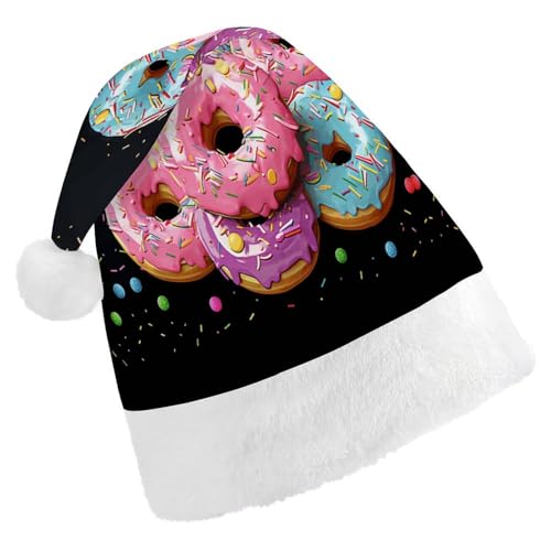 QWHJK Weihnachtsmütze für Erwachsene, rote Weihnachtsmütze, Donut-Druck, lustige Weihnachtsmütze, dekorative Weihnachtsmütze, Festival-Erwachsenenhüte von QWHJK