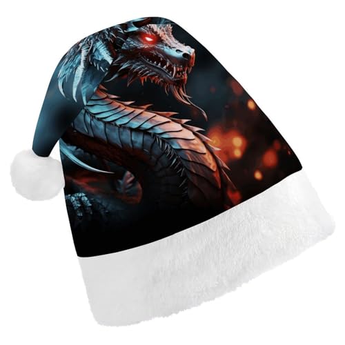 QWHJK Weihnachtsmütze für Erwachsene, rote Weihnachtsmütze, Drachen-Druck, lustige Weihnachtsmütze, dekorative Weihnachtsmütze, Festival-Erwachsenenhüte von QWHJK