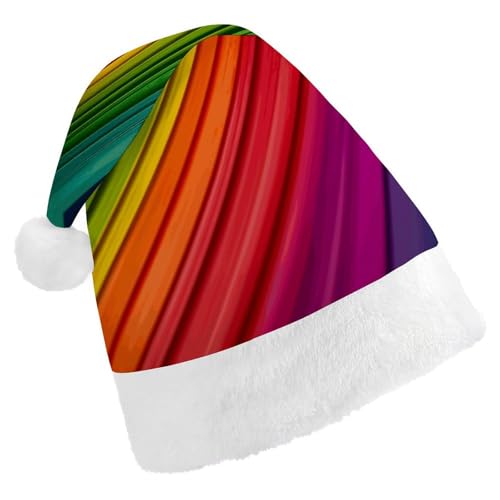 QWHJK Weihnachtsmütze für Erwachsene, rote Weihnachtsmütze, Regenbogenfarben, Streifendruck, lustige Weihnachtsmütze, dekorative Weihnachtsmütze, Festival-Erwachsenenhüte von QWHJK