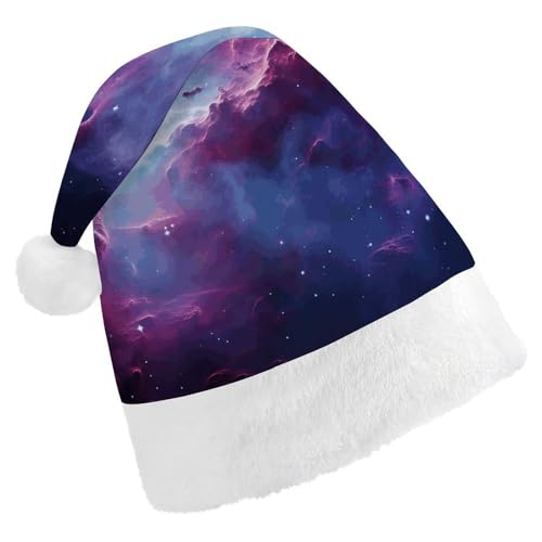 QWHJK Weihnachtsmütze für Erwachsene, rote Weihnachtsmütze, lila und blau, Galaxie-Druck, lustige Weihnachtsmütze, dekorative Weihnachtsmütze, Festival-Erwachsenenhüte von QWHJK