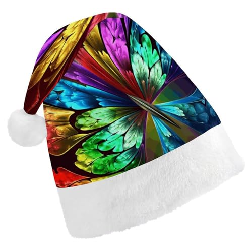 QWHJK Weihnachtsmütze für Erwachsene, roter Regenbogen-Schmetterlings-Druck, lustige Weihnachtsmütze, dekorative Weihnachtsmütze, Festival-Erwachsenenhüte von QWHJK