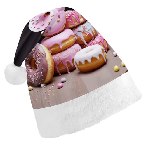 QWHJK Weihnachtsmützen für Erwachsene, Motiv: Donut-Kuchen, lustige Weihnachtsmütze, dekorative Weihnachtsmützen für Erwachsene, Festivalmützen für Erwachsene von QWHJK