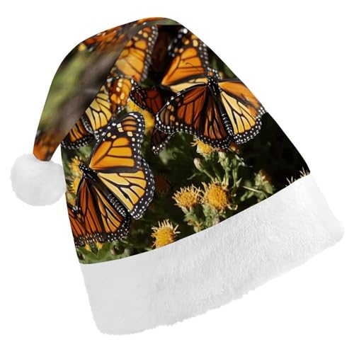 QWHJK Weihnachtsmützen für Erwachsene, Motiv: Monarch-Schmetterlinge, lustige Weihnachtsmütze, dekorative Weihnachtsmützen für Erwachsene, Festivalmützen für Erwachsene von QWHJK