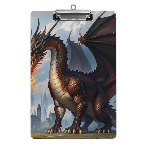 Drei feueratmende Drachen, Acryl-Klemmbrett, niedlich, Standard-A4-Größe, Klemmbretter in Briefgröße, Klemmbretter mit Metallclip, leichtes Schreib-Klemmbrett für Büro, Schule, Krankenpflege von QWJKM