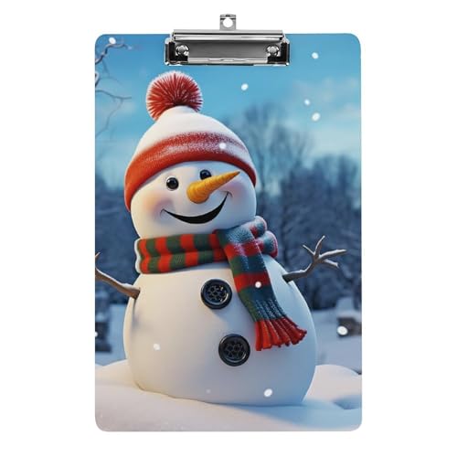 Happy Snowman Acryl-Klemmbrett, niedlich, Standard-A4-Größe, Klemmbretter in Briefgröße, Klemmbretter mit Metallclip, leichtes Schreib-Klemmbrett für Büro, Schule, Krankenpflege von QWJKM