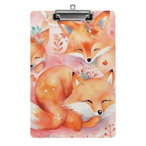 Little Fox Tier-Klemmbrett aus Acryl, niedlich, Standard-A4-Größe, Klemmbretter in Briefgröße, Klemmbretter mit Metallclip, leichtes Schreib-Klemmbrett für Büro, Schule, Krankenpflege von QWJKM