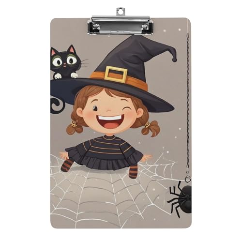 Little Witch Acryl-Klemmbrett, niedlich, Standard-A4-Größe, Klemmbretter in Briefgröße, Klemmbretter mit Metallclip, leichtes Schreib-Klemmbrett für Büro, Schule, Krankenpflege von QWJKM