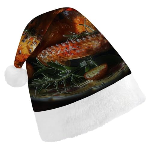 QWJKM Delicious Roast Turkey Santa Hat Soft Comfortable Holiday Hat for Xmas Funny Festive Christmas Hat for Adult von QWJKM