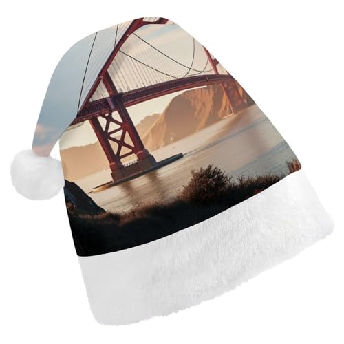 QWJKM Golden Gate Bridge Weihnachtsmannmütze, weich, bequem, Urlaubsmütze für Weihnachten, lustige, festliche Weihnachtsmütze für Erwachsene von QWJKM