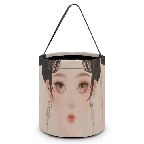 QWJKM Halloween Süßigkeitenbeutel mit Griffen, Fair-Skinned Woman Halloween Tote Bag Goodie Bags Candy Bucket Tote Halloween Candy Bags für Halloween Party 20 x 21 cm, Weiß, 20 x 21 cm von QWJKM