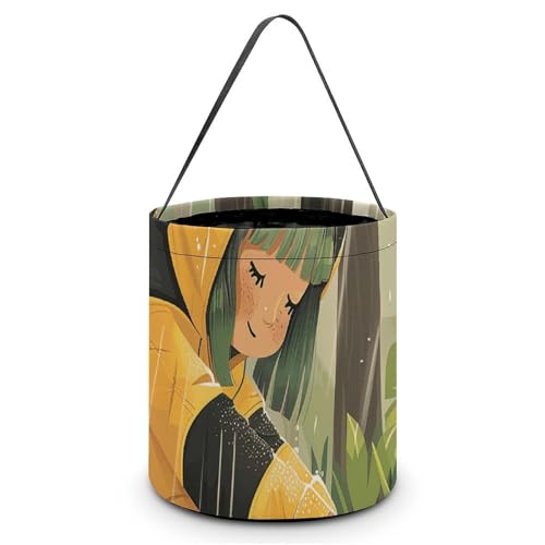 QWJKM Halloween-Taschen mit Griffen, für Frauen im Regen, Halloween-Tragetasche, Süßigkeiteneimer, für Halloween-Party, 20 x 21 cm, Weiß, 20 x 21 cm von QWJKM