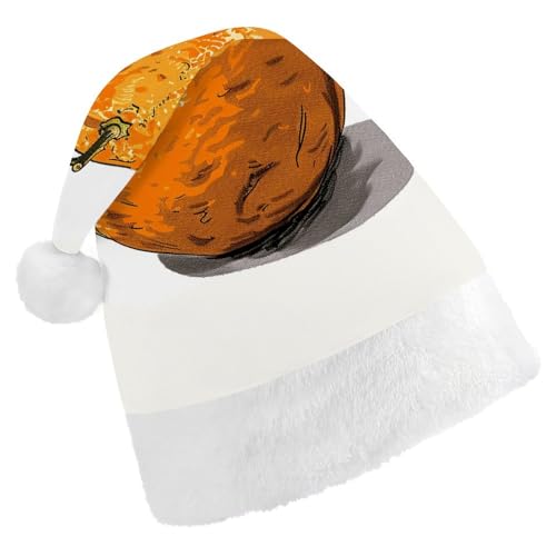 QWJKM Orangefarbene handgezeichnete Weihnachtsmannmütze, weich, bequem, Urlaubsmütze für Weihnachten, lustige, festliche Weihnachtsmütze für Erwachsene von QWJKM