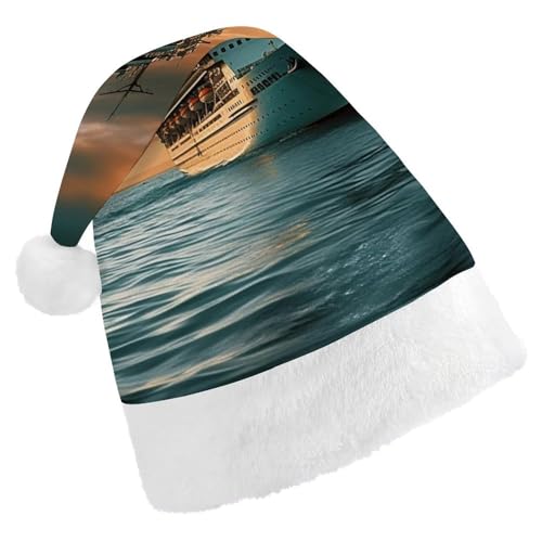 QWJKM Weihnachtsmütze mit Kreuzfahrtschiff, weich, bequem, für Weihnachten, lustig, festlich, Weihnachtsmütze für Erwachsene von QWJKM