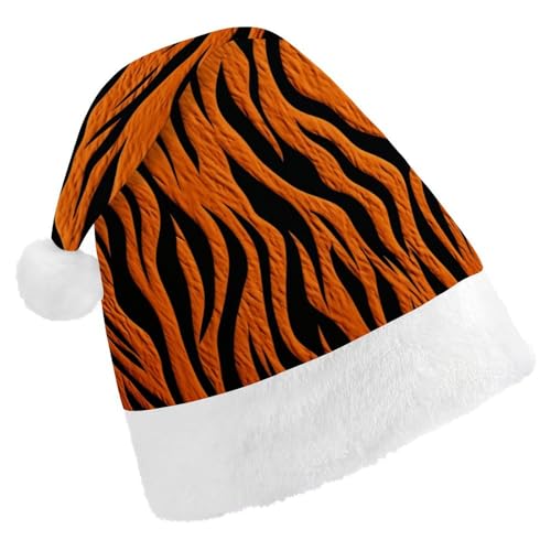 QWJKM Weihnachtsmütze mit Tigerstreifen, Orange, weich, bequem, für Weihnachten, lustig, festliche Weihnachtsmütze für Erwachsene von QWJKM