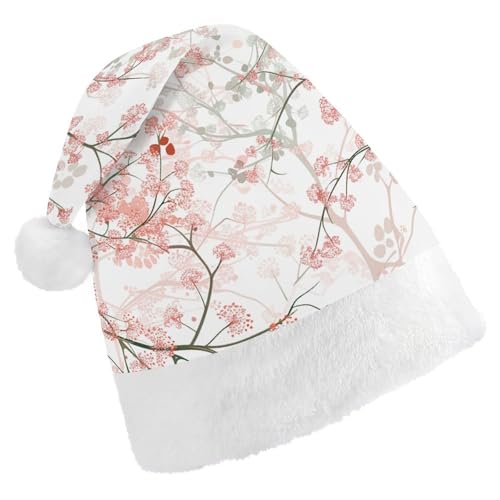 QWJKM Weihnachtsmütze mit rosa Blumen, weich, bequem, für Weihnachten, lustig, festliche Weihnachtsmütze für Erwachsene von QWJKM