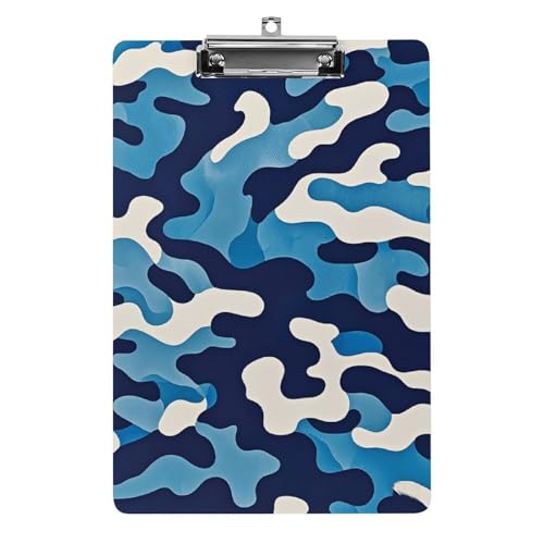 Acryl-Klemmbrett, blauer Camouflage-Druck, bedruckte Klemmbretter, Standard-A 4 Buchstabengröße, Klemmbrett, flaches Profil, dekorative Klemmbretter, 31,8 x 21,6 cm von QWNMD