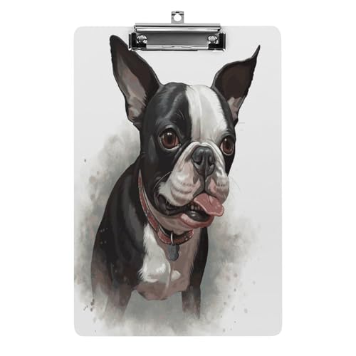 Acryl-Klemmbrett Boston Terrier bedruckte Klemmbretter Standard A 4 Buchstabengröße Klemmbrett niedriges Profil Clip dekorative Klemmbretter 31,8 x 21,6 cm von QWNMD