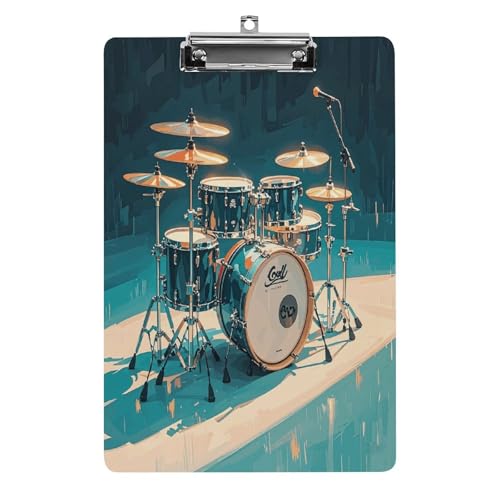 Acryl-Klemmbrett Cool Drums Set bedruckte Klemmbretter Standard A 4 Buchstabengröße Klemmbrett Low Profile Clip Dekorative Klemmbretter 32,5 x 21,6 cm von QWNMD