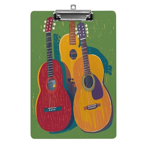 Acryl-Klemmbrett Farbe Akustik und Gitarren bedruckte Klemmbretter Standard A 4 Buchstabengröße Klemmbrett Low Profile Clip Dekorative Klemmbretter 31,8 x 21,6 cm von QWNMD