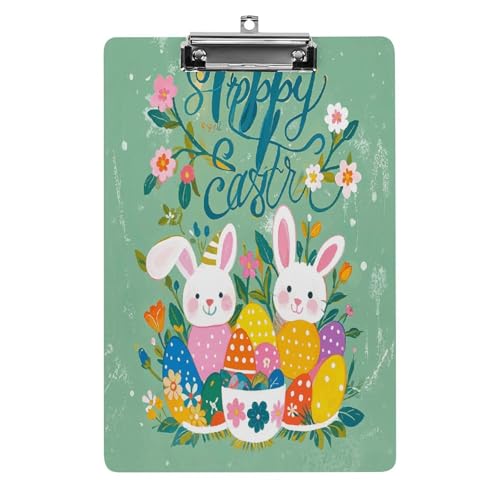 Acryl-Klemmbrett Frühling Happy Easter Holiday bedruckte Klemmbretter Standard A 4 Buchstabengröße Klemmbrett Low Profile Clip Dekorative Klemmbretter 31,5 x 21,6 cm von QWNMD