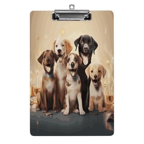 Acryl-Klemmbrett Hunde Happy Party bedruckte Klemmbretter Standard A 4 Buchstabengröße Klemmbrett niedriges Profil Clip dekorative Klemmbretter 31,8 x 21,6 cm von QWNMD