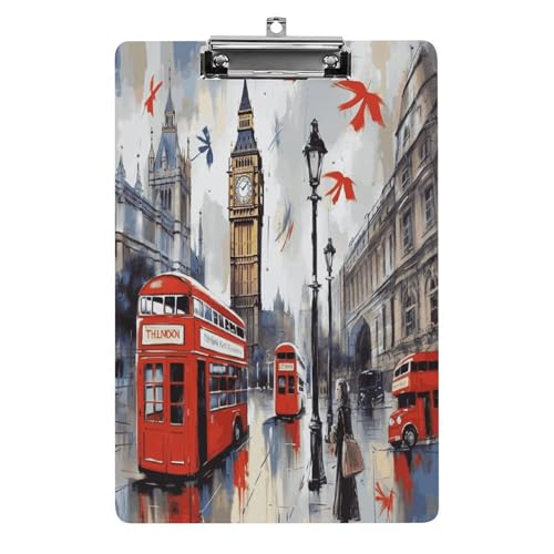 Acryl-Klemmbrett London bedruckte Klemmbretter Standard A 4 Buchstabengröße Klemmbrett niedriges Profil Clip dekorative Klemmbretter 32,5 x 21,6 cm von QWNMD