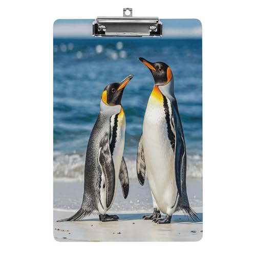 Acryl-Klemmbrett Pinguin und Meer, bedruckt, Standard-A-Klemmbrett, 4 Buchstaben, niedriges Profil, dekorative Klemmbretter, 31,8 x 21,6 cm von QWNMD