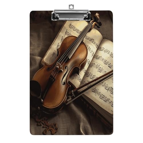 Acryl-Klemmbrett für Violine und Buch, bedruckte Klemmbretter, Standard-A, 4 Buchstabengröße, Klemmbrett, flaches Profil, dekorative Klemmbretter, 31,8 x 21,6 cm von QWNMD