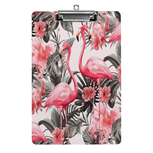 Acryl-Klemmbrett mit Flamingo-Blumendruck, bedruckt, Standard-A-Klemmbrett, 4 Buchstaben, niedriges Profil, dekorative Klemmbretter, 31,8 x 21,6 cm von QWNMD