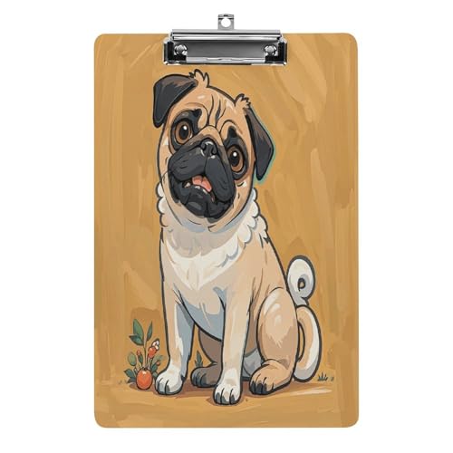 Acryl-Klemmbrett mit lustigem Cartoon-Motiv Mops, Welpen, Hunde, bedruckt, Standard-A-Klemmbrett, 4 Buchstaben, niedriges Profil, dekorative Klemmbretter, 31,8 x 21,6 cm von QWNMD