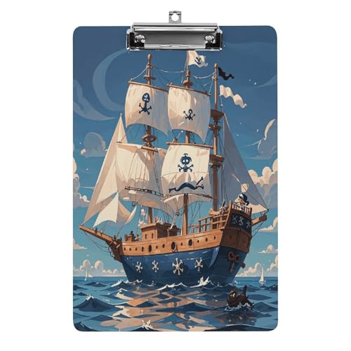 Acryl-Klemmbrett nautisches Segelpiraten-Thema, bedruckte Klemmbretter, Standard A, 4 Buchstaben, Klemmbrett, niedriges Profil, dekorative Klemmbretter, 31,8 x 21,6 cm von QWNMD