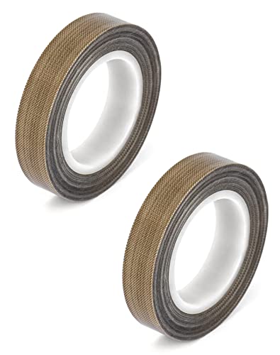 QWORK® 2 Stück 13mm x 10M Klebeband Teflonband - PTFE Glasgewebeband Hitzebeständig 300°C - 0,18 mm Dicke von QWORK