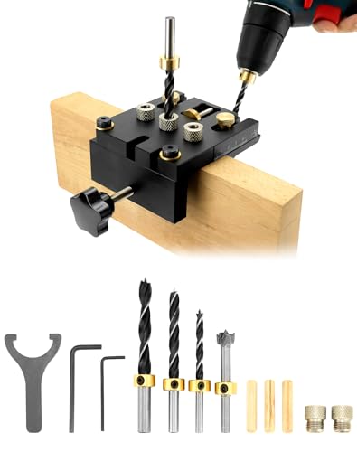 QWORK® 3-in-1 Holzbearbeitungs-DüBellehren-Set, Taschenloch Bohrschablone, HolzdüBel Bohrschablone, Puncher Locator von QWORK